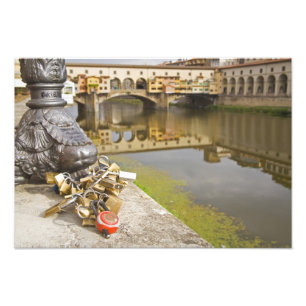 Italy, Florence, Love Locks and Reflections in Photo Print