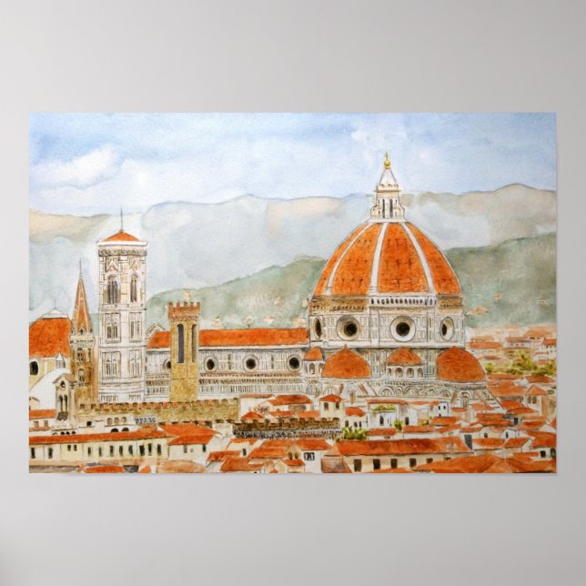 italy florence watercolor painting, duomo painting poster (Front)