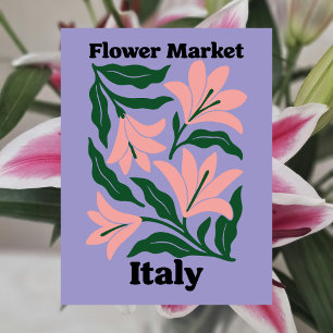 Italy Flower Market Pink Lily & Emerald Leaf Postcard