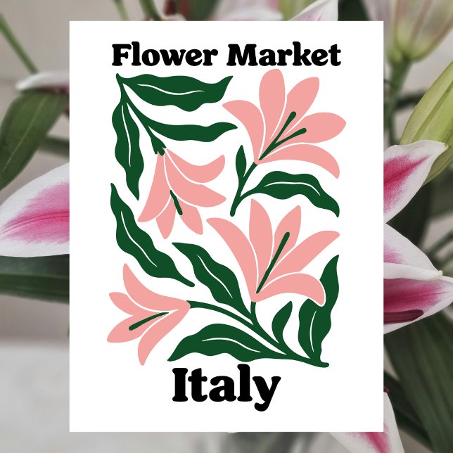 Italy Flower Market Pink Lily & Emerald Leaf Postcard (Italy Flower Market Pink Lily & Emerald Leaf Postcard)
