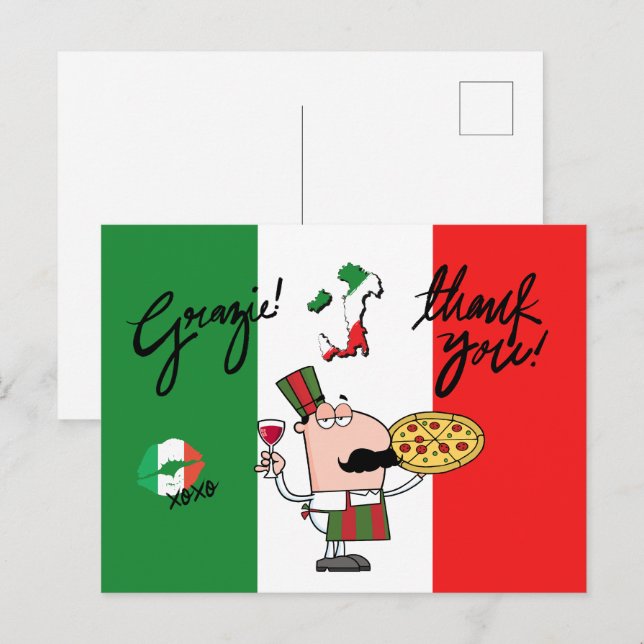 Italy Grazie Pizza Chef Wine Kiss XOXO Postcard (Front/Back)