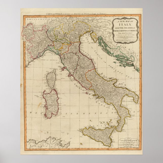 Italy hand coloured Atlas Map Poster (Front)