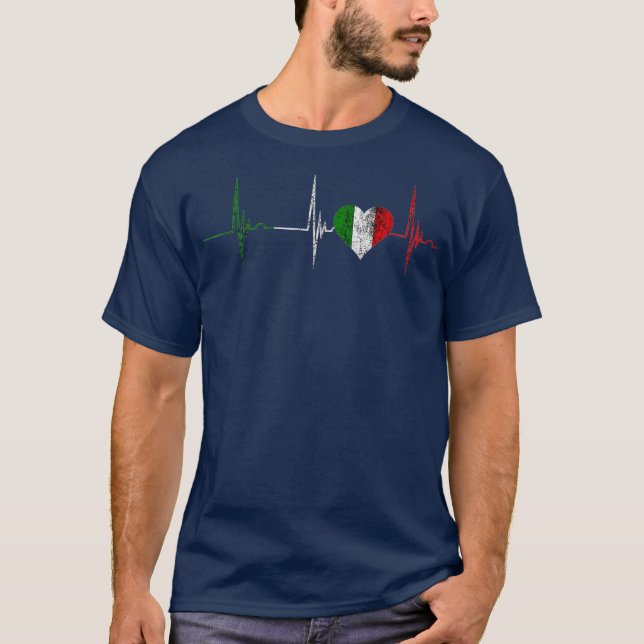 Italy Heart Italian Heartbeat EKG Pulse Italiano T-Shirt (Front)