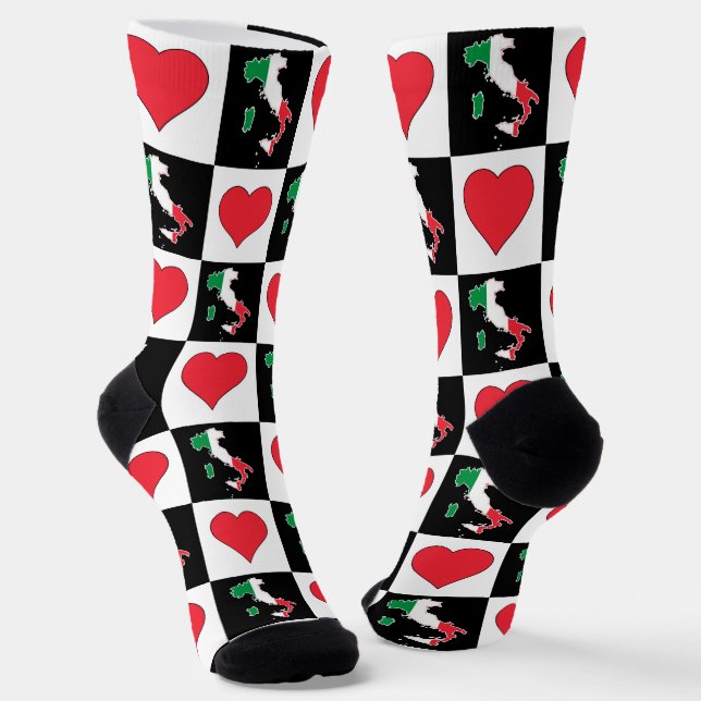 Italy Heart Pattern Italian National Flag Map Socks (Angled)