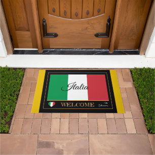 Italy house mat, Gold Rim & Italian Flag Welcome Doormat