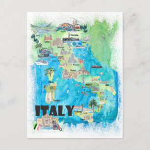 Italy Illustrated Travel Map Postcard
