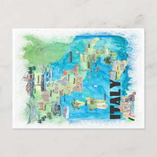 Italy Illustrated Travel Map Postcard