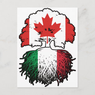 Italy Italian Canadian Canada Tree Roots Flag Postcard