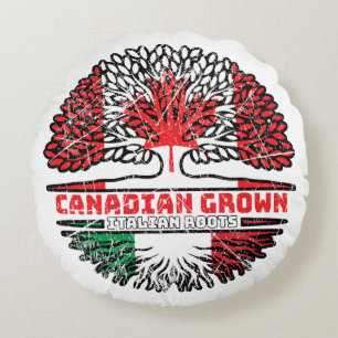 Italy Italian Canadian Canada Tree Roots Flag Round Cushion
