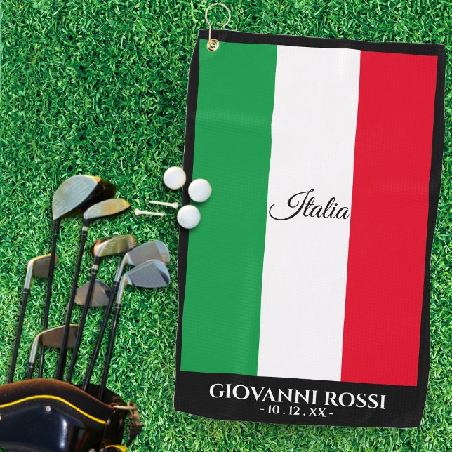 Italy Italian Flag Black Trim Name Text Italia Golf Towel (Italy Italian Flag Black Trim Name Text Italia Golf Towel)