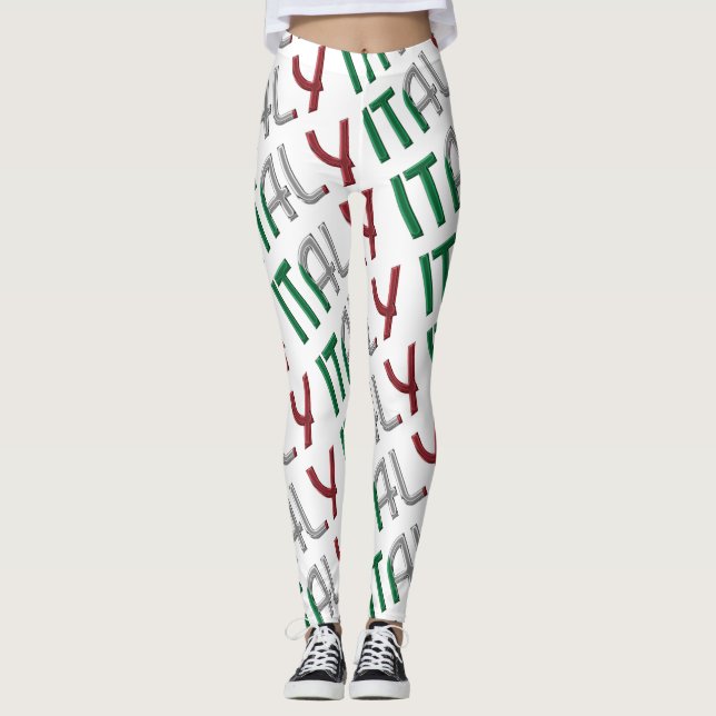 Italy Italian Flag Colours Typography Pattern Leggings (Front)