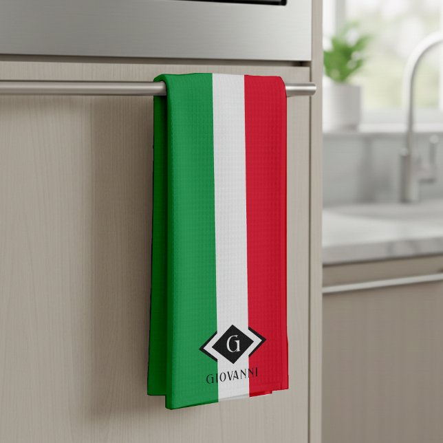 Italy Italian Flag Red White Green Italia Monogram Tea Towel (Creator Uploaded)