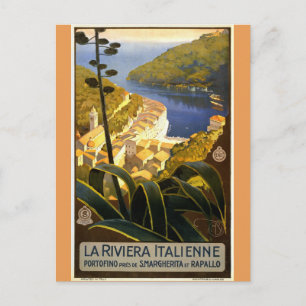 Italy Italian Riviera Vintage Travel Poster Postcard