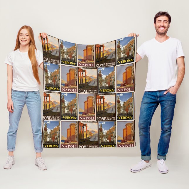 Italy Italian travel destination vintage retro Fleece Blanket (In Situ)