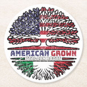 Italy Italian US American USA United States Tree Round Paper Coaster