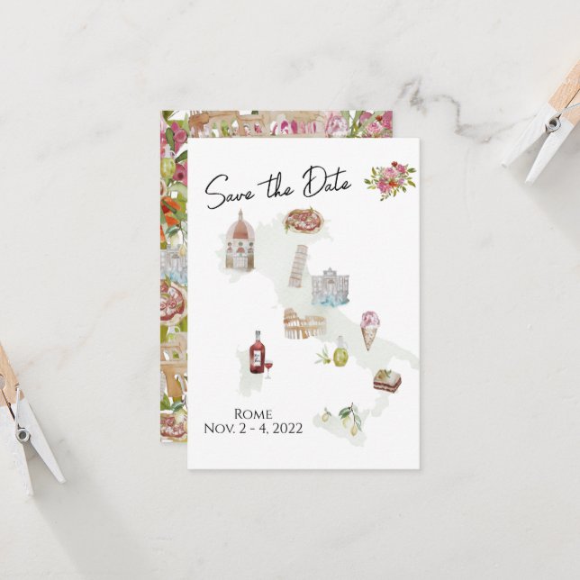 Italy, Italy trip, Italian Save the Date Invitation (Front/Back In Situ)