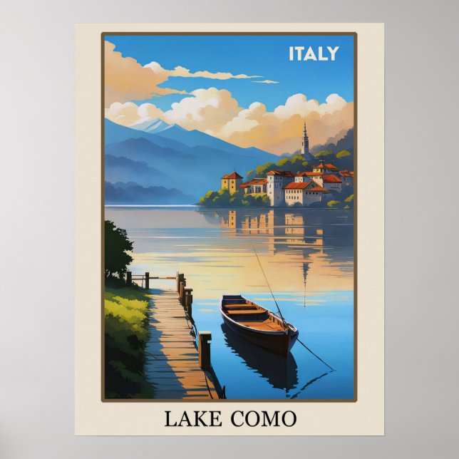 Italy Lake Como Vintage Travel Poster (Front)