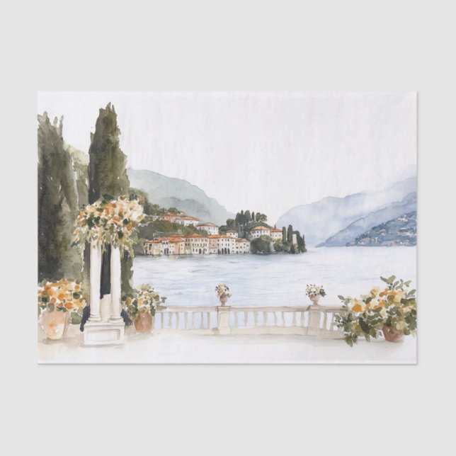 Italy Lake Como Watercolor Tissue Paper (Front)