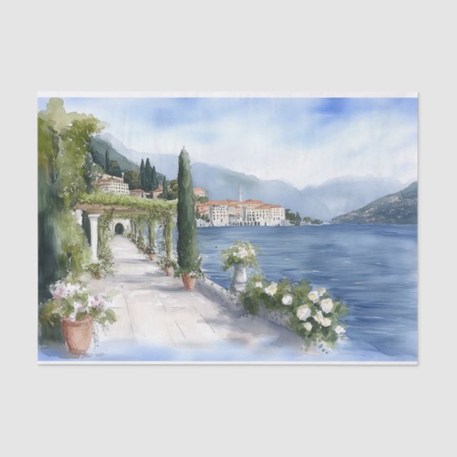 Italy Lake Como Watercolor Tissue Paper (Front)