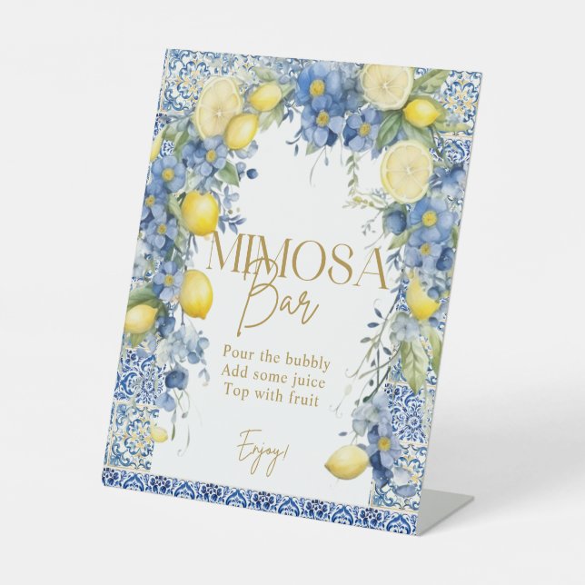 Italy Lemon Blue Tiles Mimosa Bar Sign (Front)