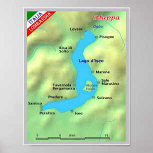 Italy - Lombardy - Lake Iseo - Map - Poster