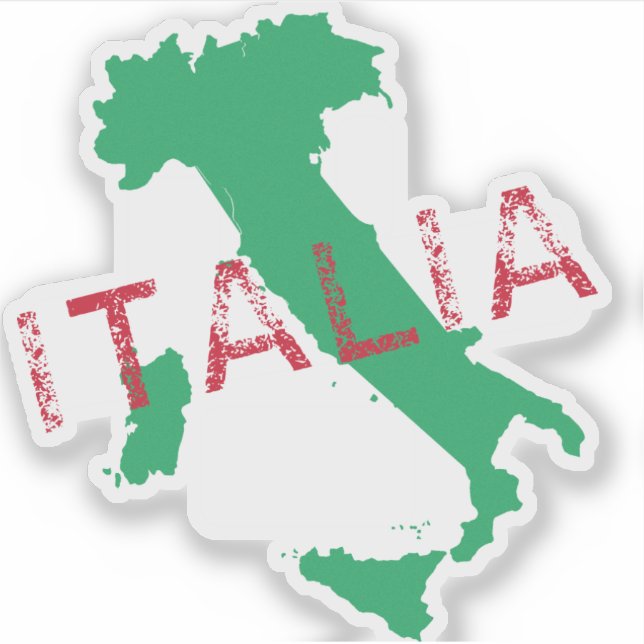 Italy map art with the name Italia red and green (Front)