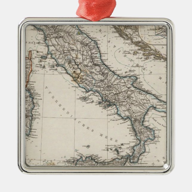 Italy Map by Stieler Metal Tree Decoration (Front)