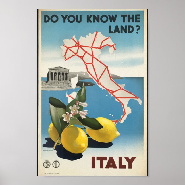Italy Map Vintage Travel Poster (Front)