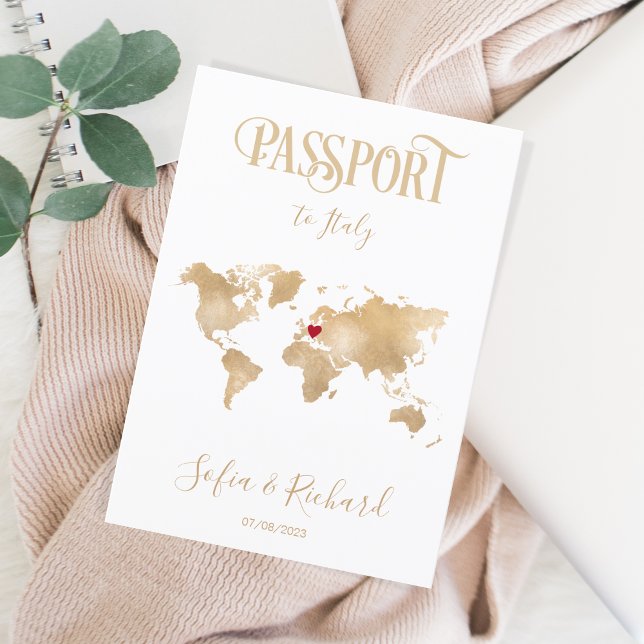 Italy Map Wedding Destination Passport Gold Invitation (Creator Uploaded)