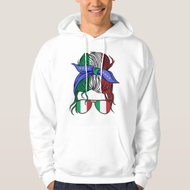Italy messy bun with Italian Flag Hoodie (Front)