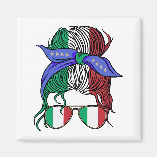 Italy messy bun with Italian Flag Magnet (Front)