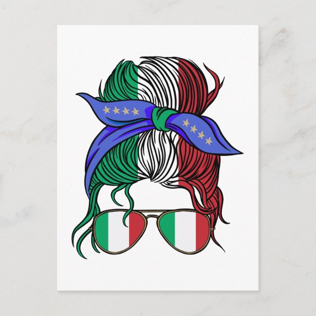 Italy messy bun with Italian Flag Postcard (Front)
