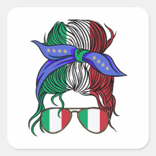 Italy messy bun with Italian Flag Square Sticker