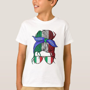 Italy messy bun with Italian Flag T-Shirt