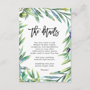 Italy olives wedding details information enclosure card