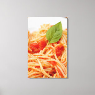 Italy, Orta, Lake Orta, spaghetti with tomato Canvas Print