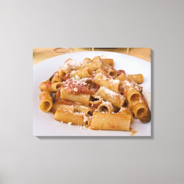 Italy, Positano. Display plate of rigatoni. Canvas Print (Front)