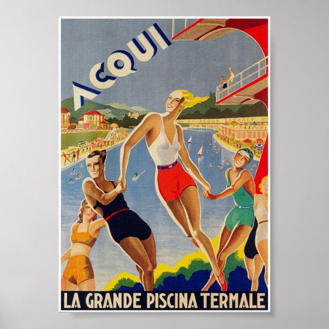 Italy Print, Piscina, Retro Vintage Travel Poster (Front)