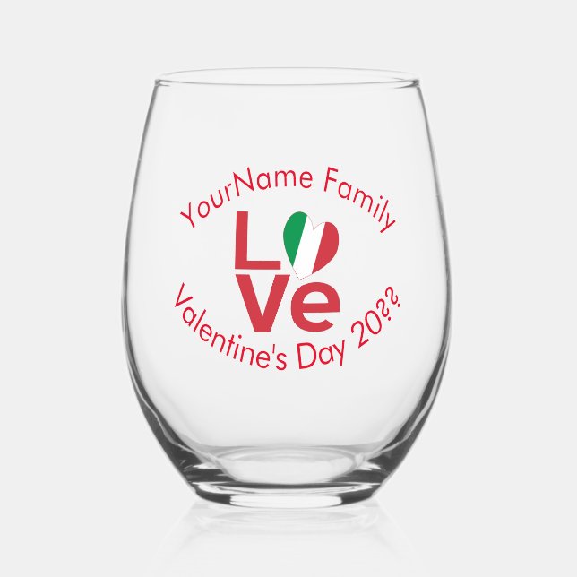 Italy Red LOVE Personalised  Stemless Wine Glass (Front)