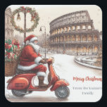 Italy Rome Christmas Watercolor Image Square Sticker<br><div class="desc">This italian Christmas sticker is the perfect simple holiday greeting. The Watercolor design features the Santa Claus in Roma Italy with his gifts with a an elegant script font with hand lettered style.  Personalise the card with your name.</div>