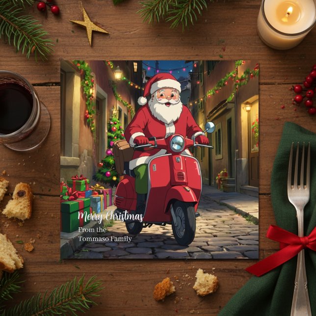 Italy Rome Santa Claus Vespa Christmas  Holiday Card (Creator Uploaded)