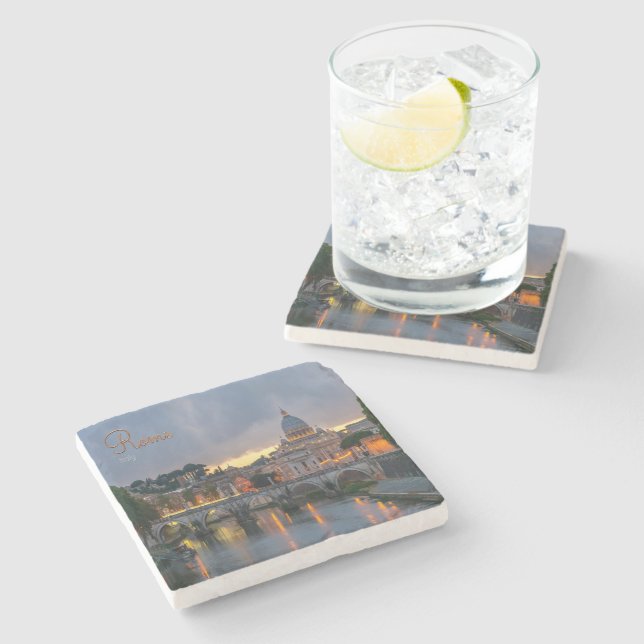 Italy Rome Sant'Angelo bridge dusk Stone Coaster (Side)