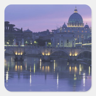 Italy, Rome St. Peter's and Ponte Sant Angelo, Square Sticker
