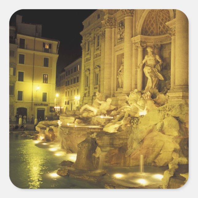 Italy, Rome. Trevi Fountain at night. Square Sticker (Front)