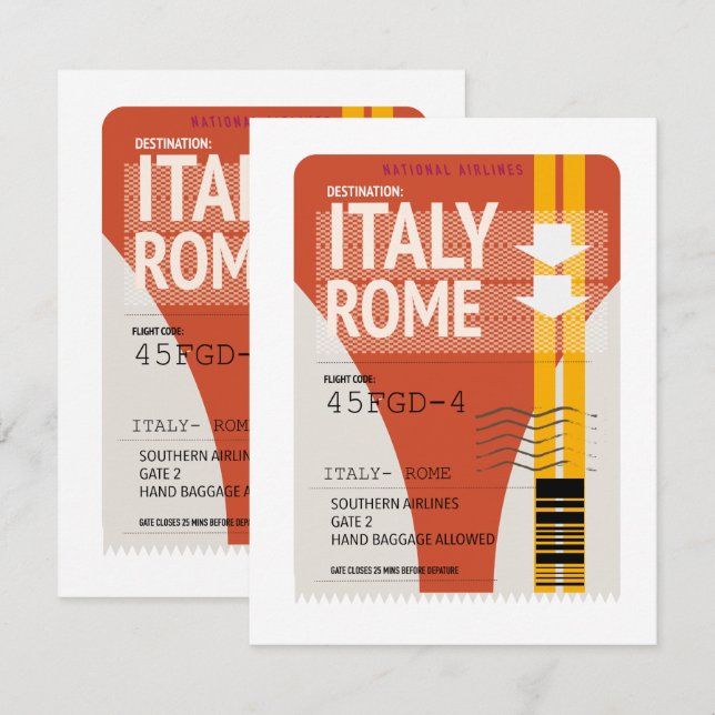 Italy Rome vacation ticket (Front/Back)