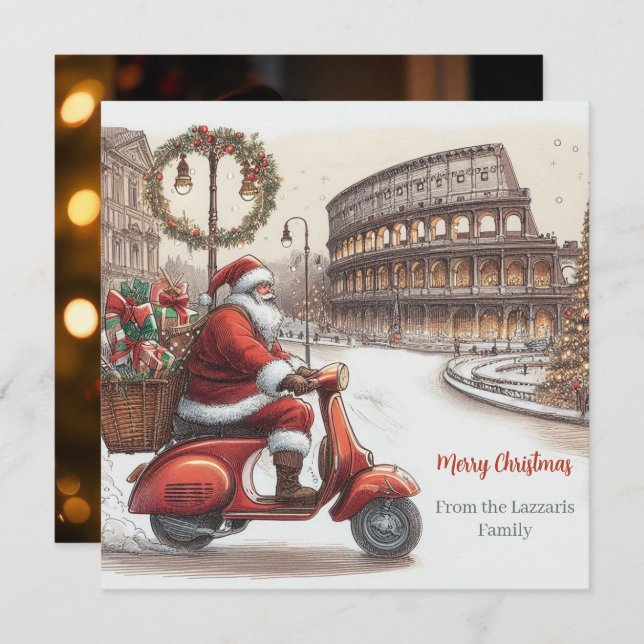 Italy Santa Rome Christmas Watercolor | your photo Holiday Card (Front/Back)