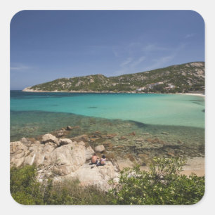 Italy, Sardinia, Baja Sardinia. Resort beach. Square Sticker