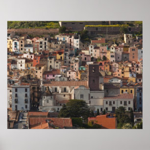 Italy, Sardinia, Bosa. Town view with Castello Poster