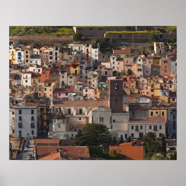 Italy, Sardinia, Bosa. Town view with Castello Poster (Front)