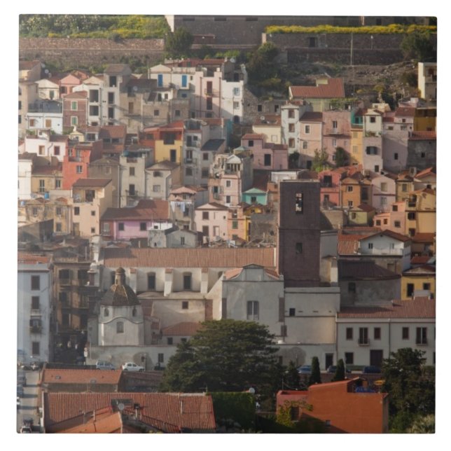 Italy, Sardinia, Bosa. Town view with Castello Tile (Front)